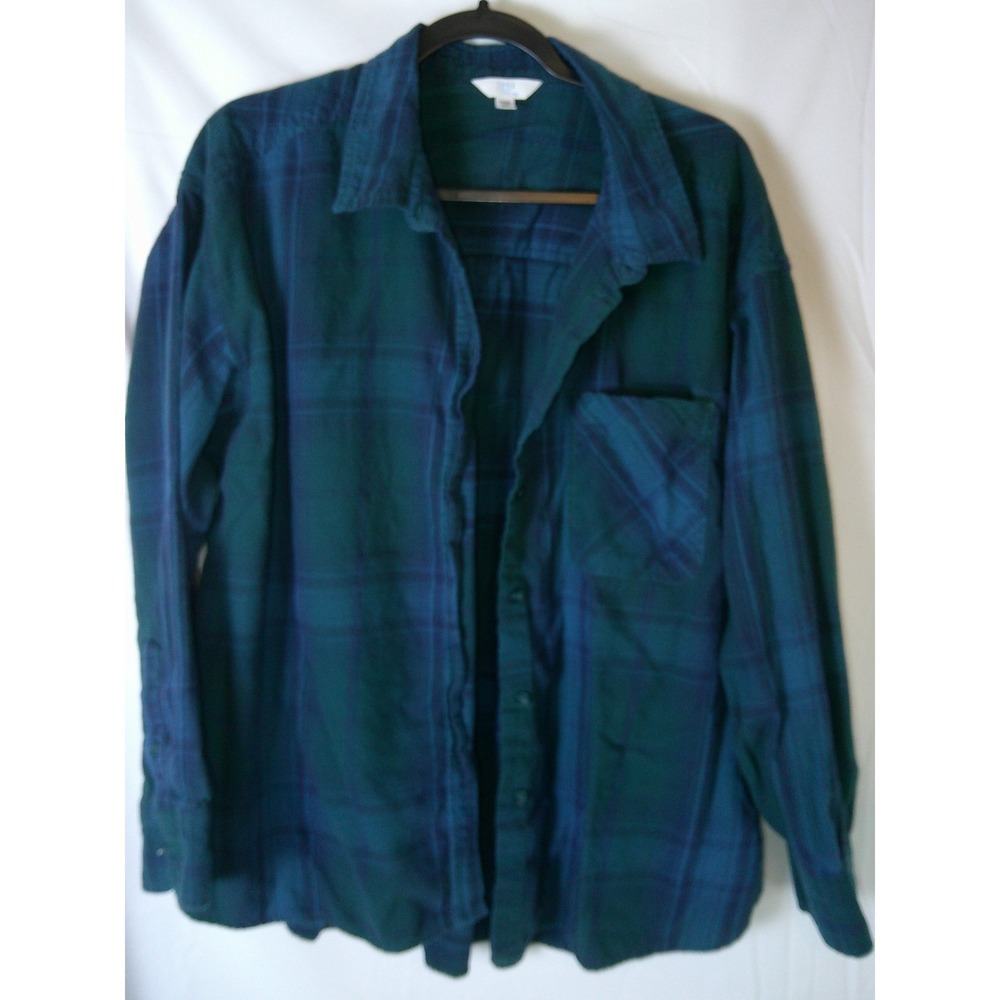Time and Tru Women Tartan Plaid Flannel Long‎ Sleeve Shirt XXXL Green Blue